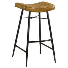 Bayu Leather Upholstered Saddle Seat Backless Bar Stool Antique Camel and Black (Set of 2) - 109249