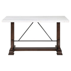 Aldrich Counter Height Trestle Base Dining Table with Genuine White Marble Top and Dark Brown - 182438