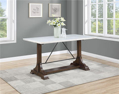 Aldrich Counter Height Trestle Base Dining Table with Genuine White Marble Top and Dark Brown - 182438
