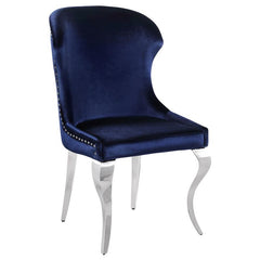Cheyanne Upholstered Wingback Side Chair with Nailhead Trim Chrome and Ink Blue (Set of 2) - 190745