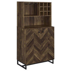 Mendoza 2-door Wine Cabinet Rustic Oak Herringbone and Gunmetal - 182082