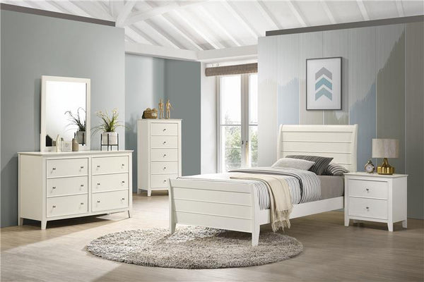 Selena Wood Twin Panel Bed Cream White - 400231T