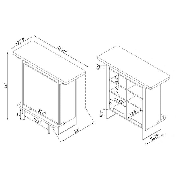 Acosta Rectangular Bar Unit with Footrest and Glass Side Panels - 182632