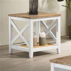 Hollis Square Wood End Table With Shelf Brown and White - 708097