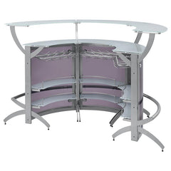 Dallas 2-shelf Curved Home Bar Silver and Frosted Glass (Set of 3) - 100135-S3