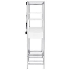 Figueroa 5-shelf Wine Cabinet with Storage Drawer White High Gloss and Chrome - 182034