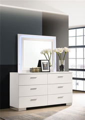 Felicity 6-drawer Dresser with LED Mirror Glossy White - 203503ML