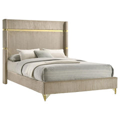 Lucia Upholstered Eastern King Wingback Bed Beige - 224731KE