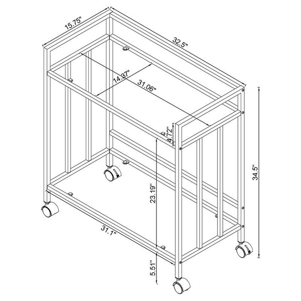 Cara Rectangular Glass Bar Cart Brass - 181381