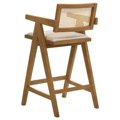 Kane Solid Wood Bar Stool with Woven Rattan Back and Upholstered Seat Light Walnut (Set of 2) - 182677