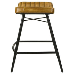 Bayu Leather Upholstered Saddle Seat Backless Counter Height Stool Antique Camel and Black (Set of 2) - 109248