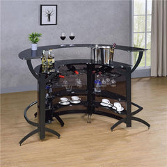 Dallas 2-shelf Curved Home Bar Smoke and Black Glass (Set of 3) - 182135-S3