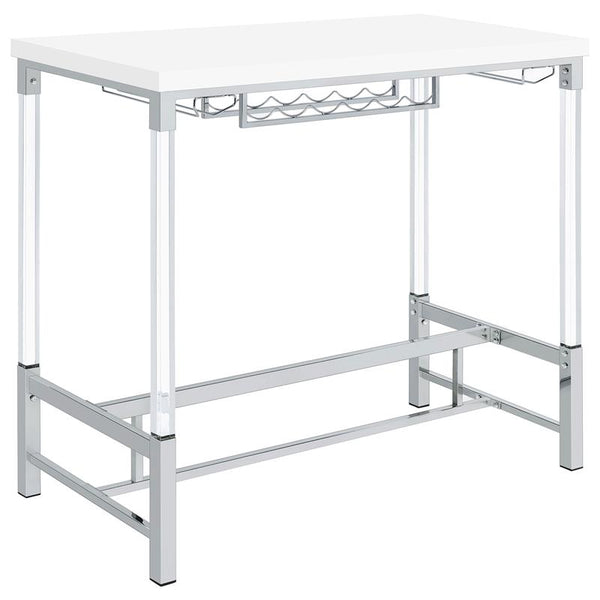 Norcrest Pub Height Bar Table with Acrylic Legs and Wine Storage White High Gloss - 182101