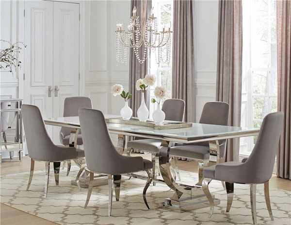 Antoine 7-piece Rectangular Dining Set Chrome and Grey - 108811-S7G