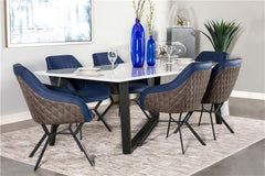 Mayer Rectangular Dining Table Faux White Marble and Gunmetal - 193781