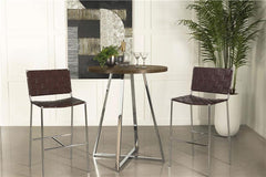 Burkhart Sled Base Round Bar Table Brown Oak and Chrome - 183516