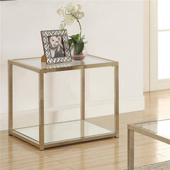 Cora Glass Top End Table Mirrored Shelf Chocolate Chrome - 705237