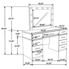 Felicity 9-drawer Vanity Desk with Lighted Mirror Glossy White - 203507