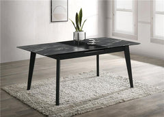 Crestmont Rectangular Dining Table with Faux Marble Top and 16" Self-Storing Extension Leaf Black - 121251