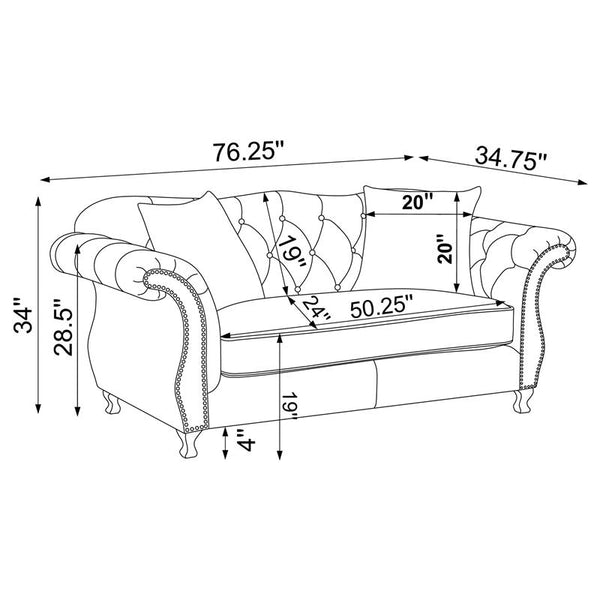 Frostine 2-piece Upholstered Tufted Sofa Set Silver - 551161-S2