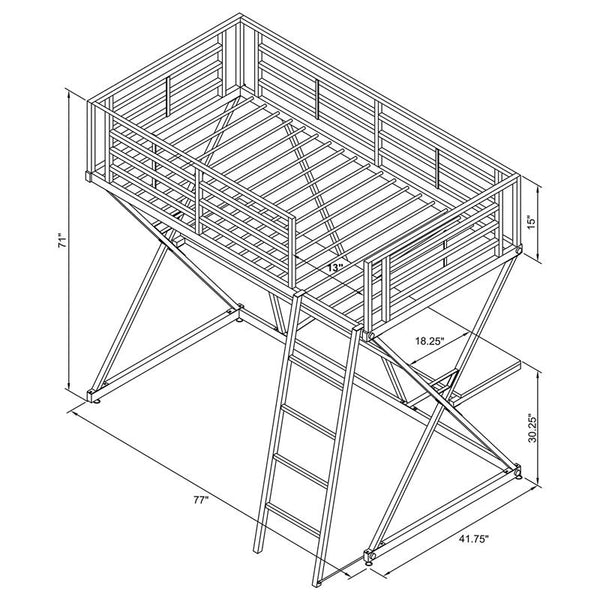 Hyde Metal Twin Workstation Loft Bed Silver - 400034T