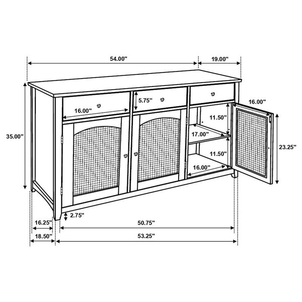 Kirby 3-drawer Rectangular Server with Adjustable Shelves Natural and Rustic Off White - 192695