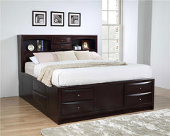 Phoenix Wood Eastern King Storage Bookcase Bed Cappuccino - 200409KE