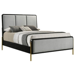 Arini Upholstered Eastern King Panel Bed Black and Grey - 224331KE
