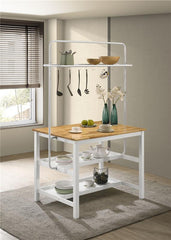 Hollis Kitchen Island Counter Height Table with Pot Rack Brown and White - 122246