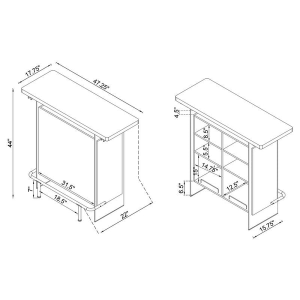 Acosta Rectangular Bar Unit with Footrest and Glass Side Panels - 182631