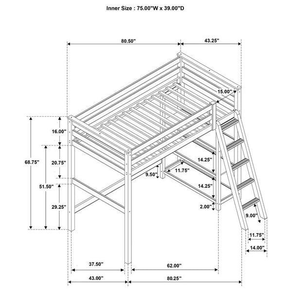 Anica 3-shelf Wood Twin Loft Bed White - 460089