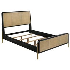Arini Rattan Queen Panel Bed Black and Natural - 224330Q