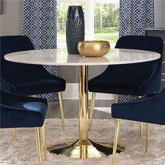 Kella Round Marble Top Dining Table White and Gold - 192061