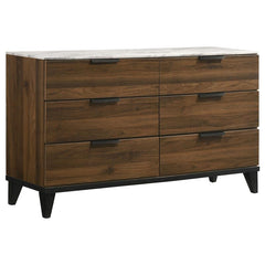 Mays 6-drawer Dresser Walnut Brown with Faux Marble Top - 215963