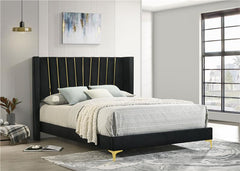 Kendall Upholstered Eastern King Panel Bed Black - 301161KE