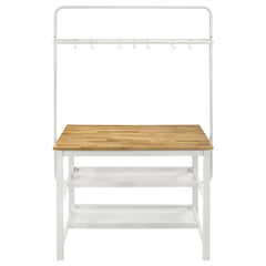 Hollis Kitchen Island Counter Height Table with Pot Rack Brown and White - 122246