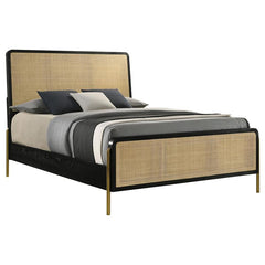 Arini Rattan Queen Panel Bed Black and Natural - 224330Q