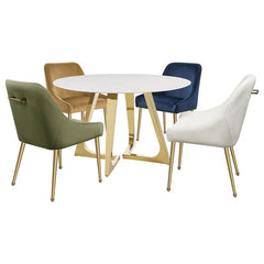Gwynn Round Dining Table with Marble Top and Stainless Steel Base White and Gold - 107171