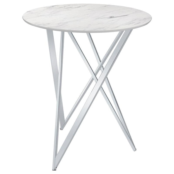 Bexter Faux Marble Round Top Bar Table White and Chrome - 183526