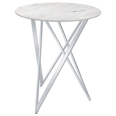 Bexter Faux Marble Round Top Bar Table White and Chrome - 183526