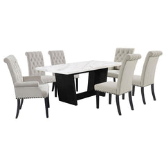 Sherry 7-piece Rectangular Marble Top Dining Set Sand and White - 115511-S7S