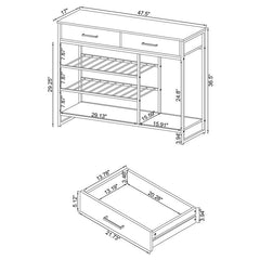Melrose 2-shelf Wine Cabinet with 2 Drawers Gray Washed Oak and Chrome - 182275