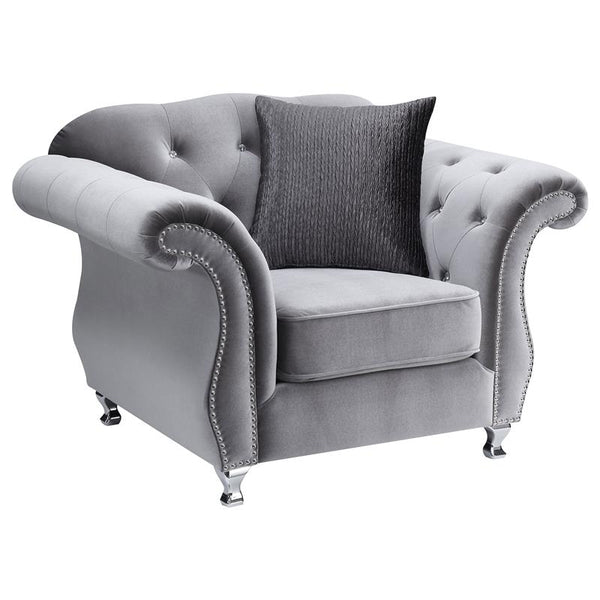Frostine Upholstered Rolled Arm Tufted Accent Chair Silver - 551163