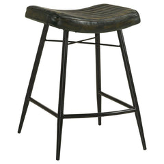 Bayu Leather Upholstered Saddle Seat Backless Counter Height Stool Antique Espresso and Black (Set of 2) - 109258