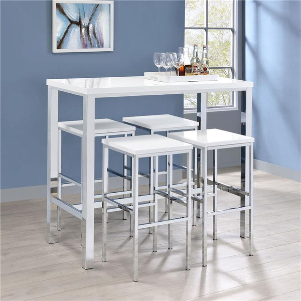 Natividad 5-piece Bar Set White High Gloss and Chrome - 182525