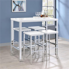 Natividad 5-piece Bar Set White High Gloss and Chrome - 182525
