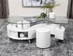Buckley 3-piece Coffee Table and Stools Set White High Gloss - 703400