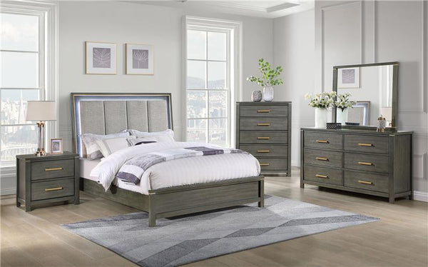 Kieran Wood Eastern King LED Panel Bed Grey - 224741KE