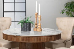 Ortega Round Marble Top Solid Base Dining Table White and Natural - 105141