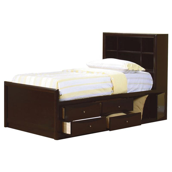 Phoenix Wood Full Storage Bookcase Bed Cappuccino - 400180F